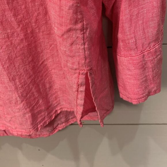Sigrid Olsen 100% linen pink Henley button top long sleeve size 1X natural - Picture 6 of 7